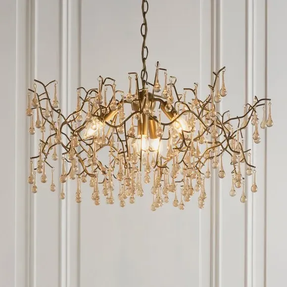 4 Light Chandelier with Glass Droplets - Gold image