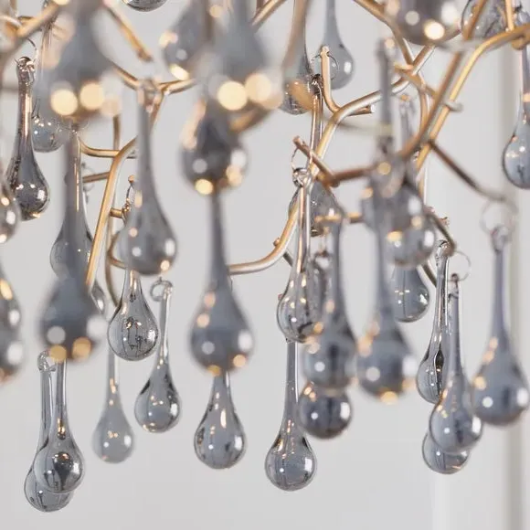 4 Light Chandelier with Glass Droplets - Silver