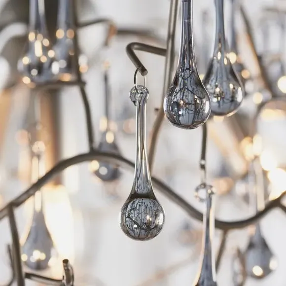 4 Light Chandelier with Glass Droplets - Silver