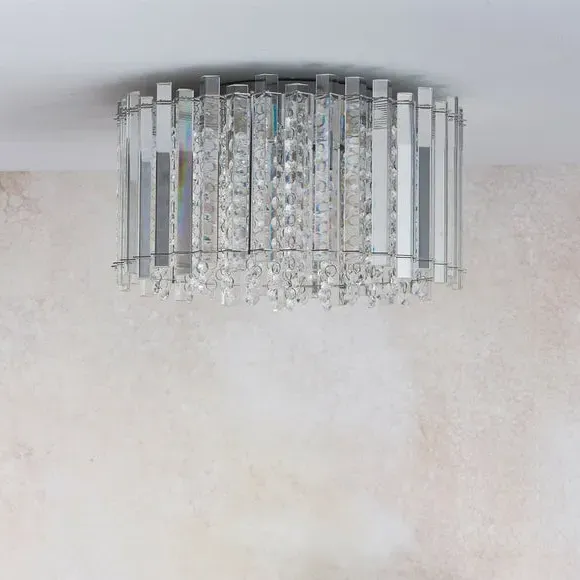 4 Light Flush Ceiling Light - Chrome, Crystal