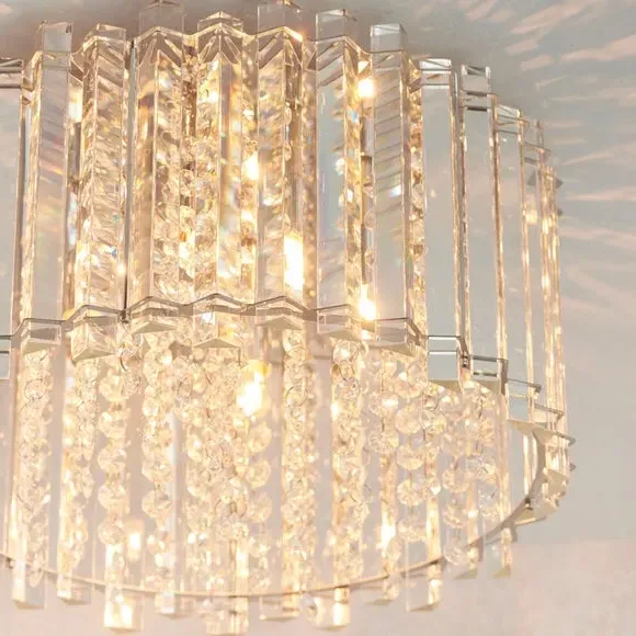 4 Light Flush Ceiling Light - Chrome, Crystal