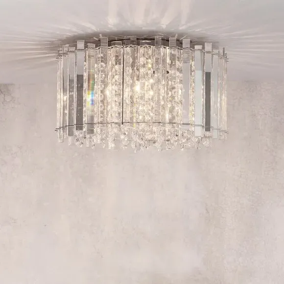 4 Light Flush Ceiling Light - Chrome, Crystal image