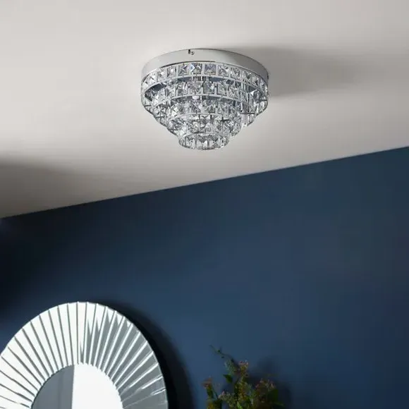 4-Light Flush Ceiling Light - Silver, Crystal