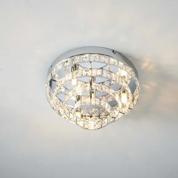 4-Light Flush Ceiling Light - Silver, Crystal