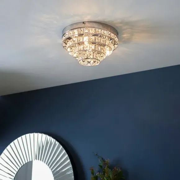 4-Light Flush Ceiling Light - Silver, Crystal