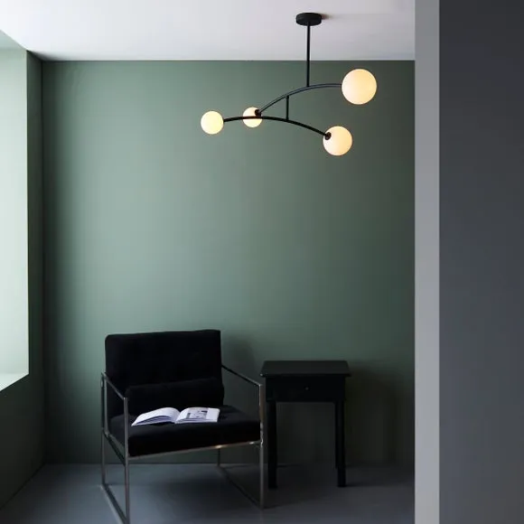 4-Light Semi Flush Ceiling Light - Black, Metal