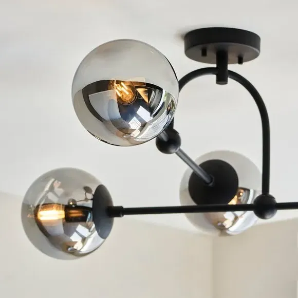 4-Light Semi Flush Ceiling Light - Black, Metal