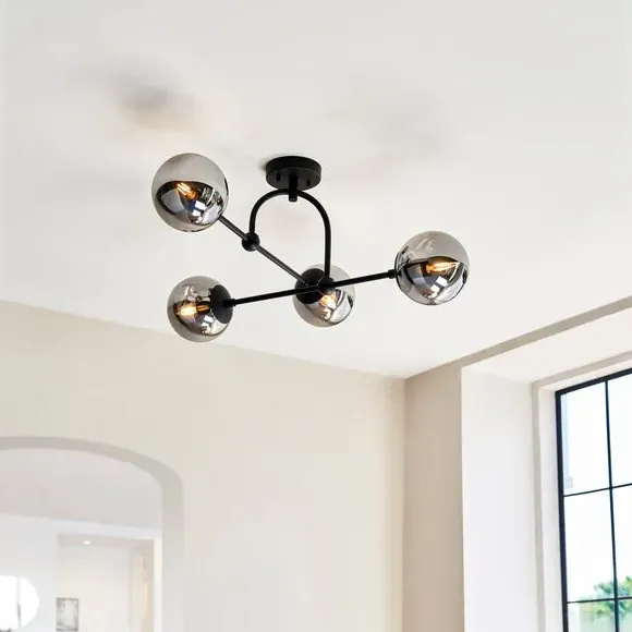 4-Light Semi Flush Ceiling Light - Black, Metal image