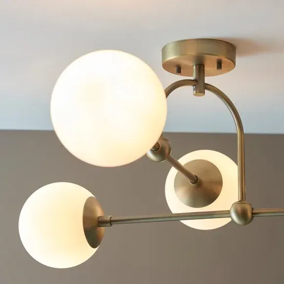 4-Light Semi Flush Ceiling Light - Brass, Metal