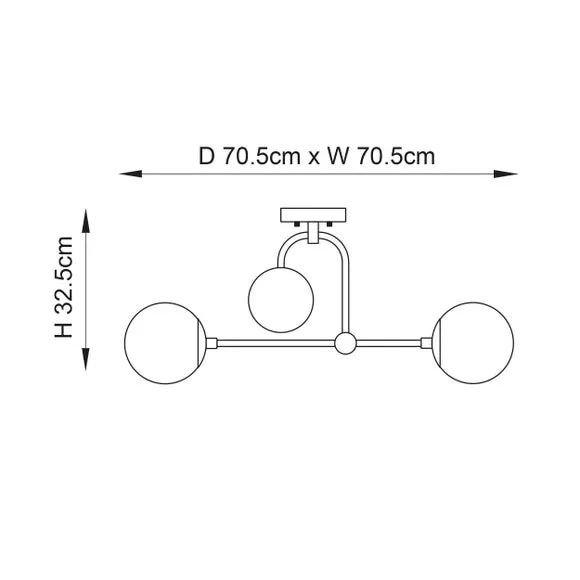 4-Light Semi Flush Ceiling Light - Brass, Metal