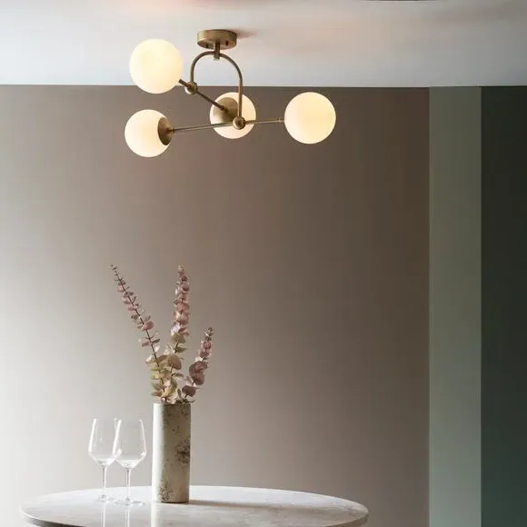 4-Light Semi Flush Ceiling Light - Brass, Metal