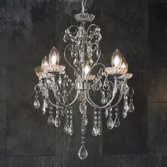 5-Light Bathroom Chandelier - Chrome, Crystal image