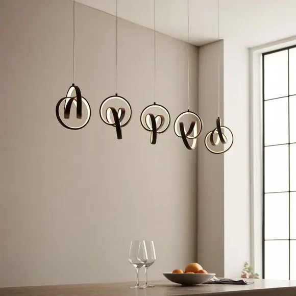 5 Light Ceiling Light with LED Hoops - Black