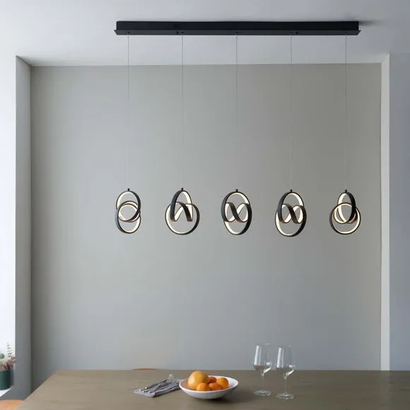 5 Light Ceiling Light with LED Hoops - Black