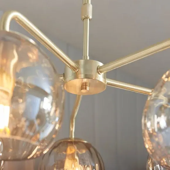 5-Light Chandelier with Dimpled Shades - Brass
