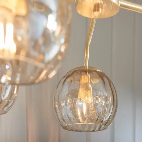5-Light Chandelier with Dimpled Shades - Brass