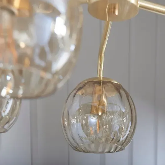 5-Light Chandelier with Dimpled Shades - Brass