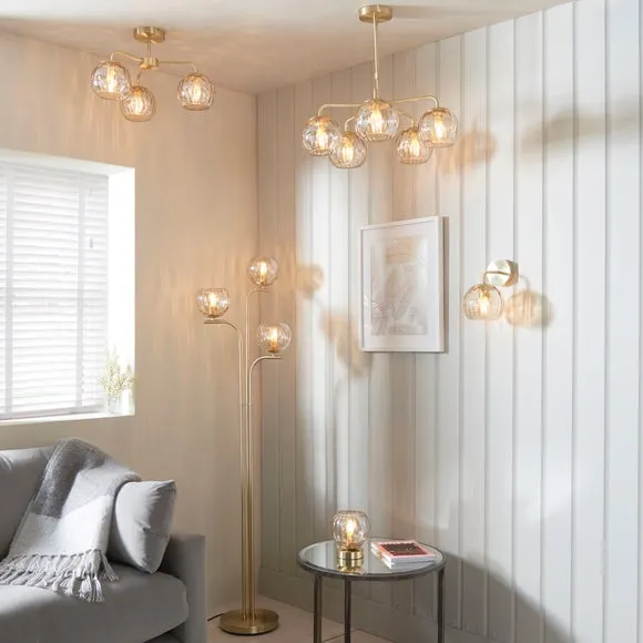 5-Light Chandelier with Dimpled Shades - Brass