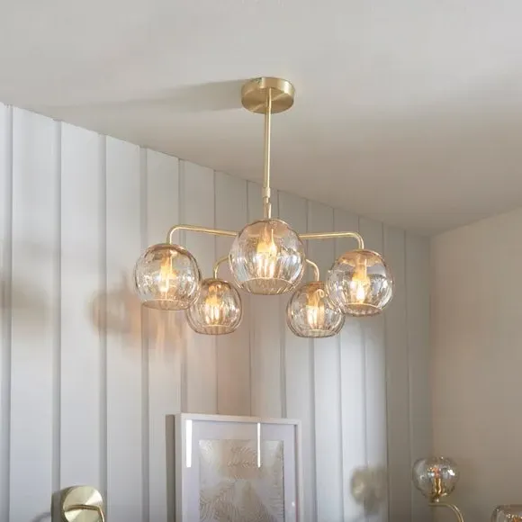5-Light Chandelier with Dimpled Shades - Brass image