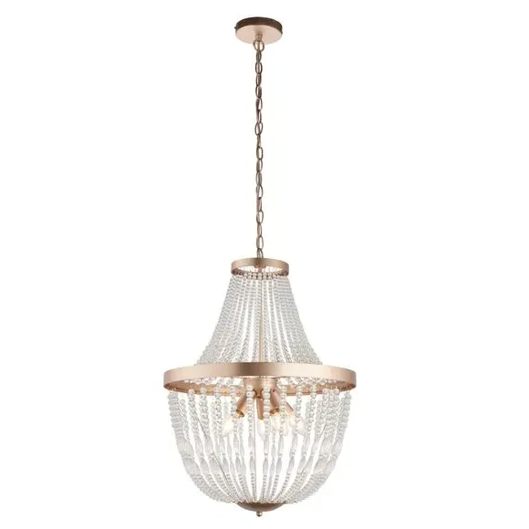5 Light Chandelier with Glass Beads - Gold