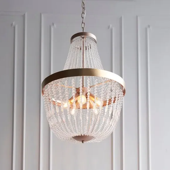 5 Light Chandelier with Glass Beads - Gold