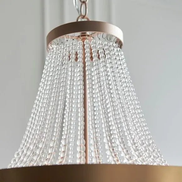 5 Light Chandelier with Glass Beads - Gold