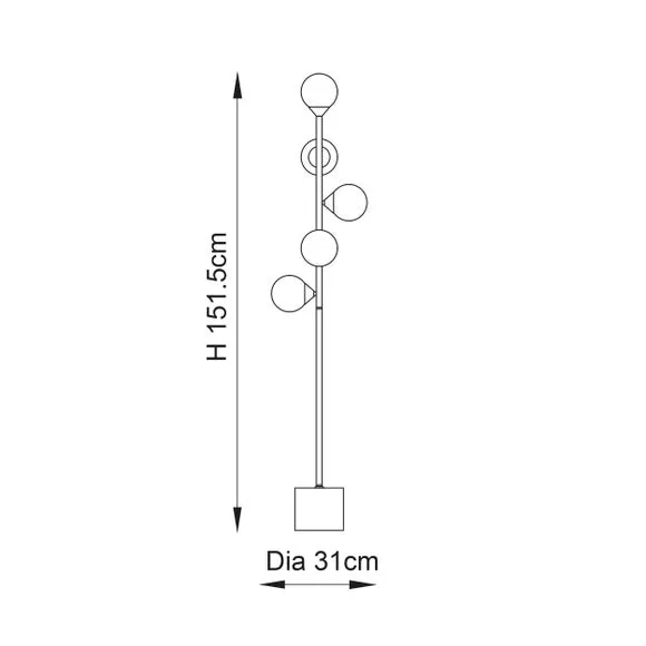 5 Light Floor Lamp Linear Design - Gold