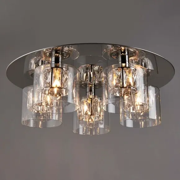 5-Light Flush Ceiling Light - Chrome, Crystal