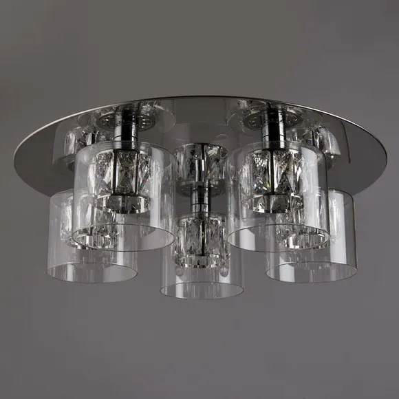 5-Light Flush Ceiling Light - Chrome, Crystal
