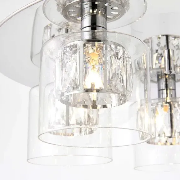 5-Light Flush Ceiling Light - Chrome, Crystal