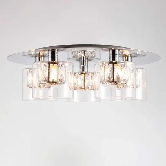 5-Light Flush Ceiling Light - Chrome, Crystal
