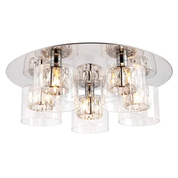 5-Light Flush Ceiling Light - Chrome, Crystal