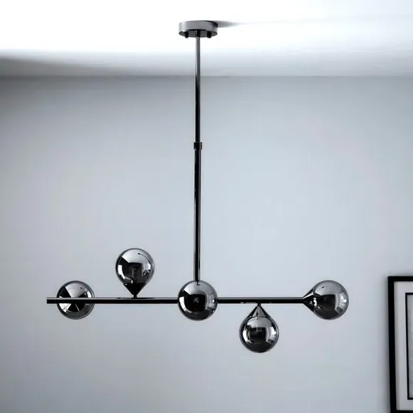 5 Light Linear Ceiling Light - Black, Glass