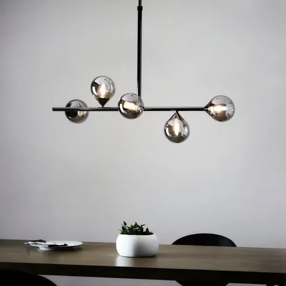 5 Light Linear Ceiling Light - Black, Glass