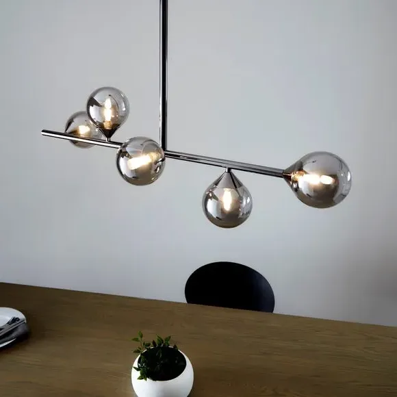 5 Light Linear Ceiling Light - Black, Glass