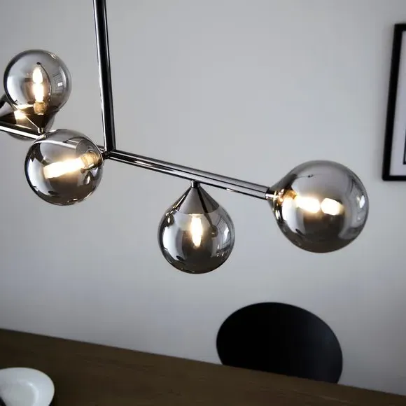 5 Light Linear Ceiling Light - Black, Glass
