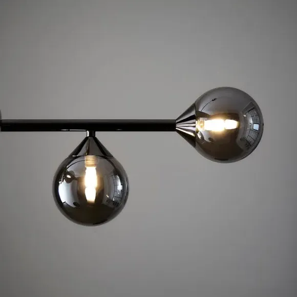 5 Light Linear Ceiling Light - Black, Glass