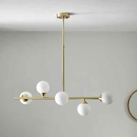 5 Light Linear Ceiling Light - Gold, Glass