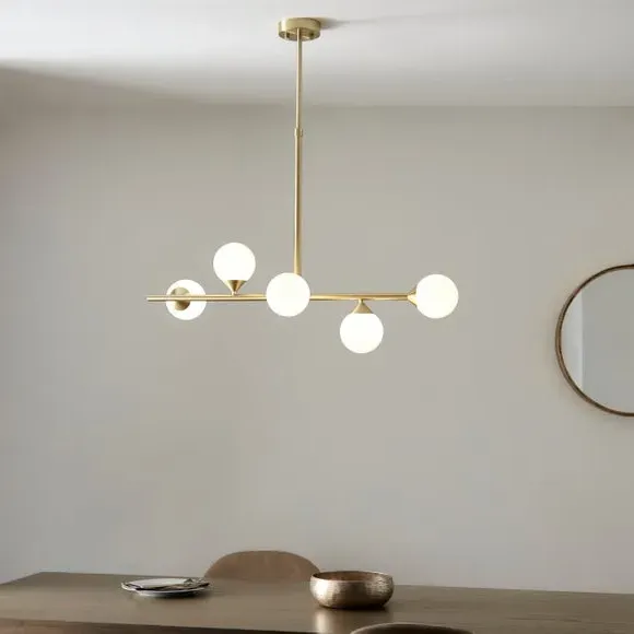 5 Light Linear Ceiling Light - Gold, Glass