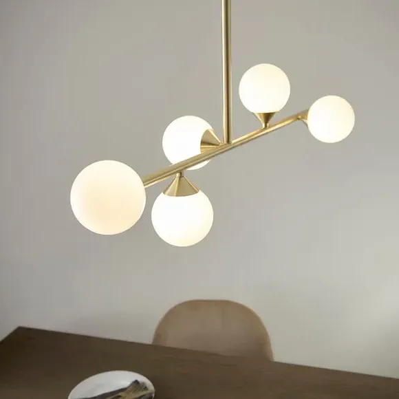 5 Light Linear Ceiling Light - Gold, Glass