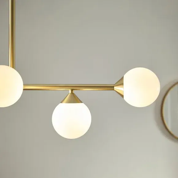 5 Light Linear Ceiling Light - Gold, Glass