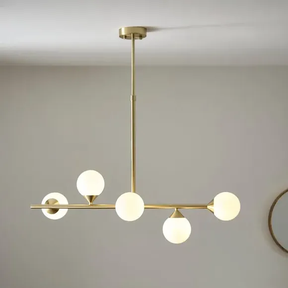 5 Light Linear Ceiling Light - Gold, Glass