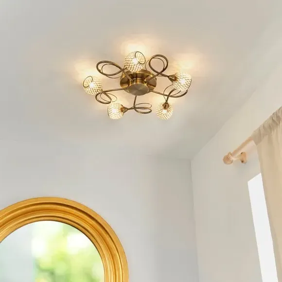 5-Light Semi Flush Ceiling Light - Antique Brass