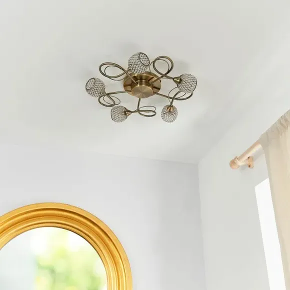 5-Light Semi Flush Ceiling Light - Antique Brass
