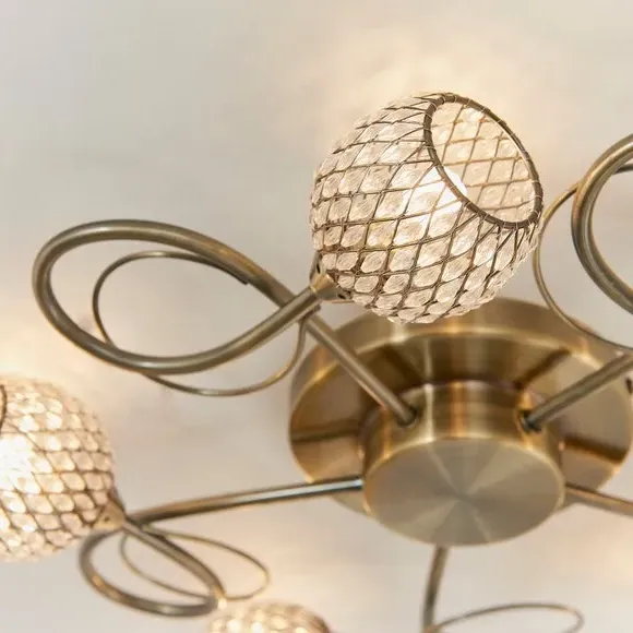 5-Light Semi Flush Ceiling Light - Antique Brass