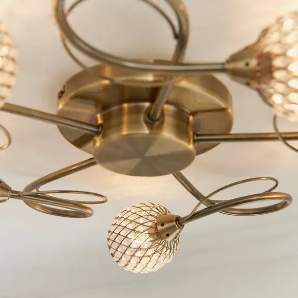 5-Light Semi Flush Ceiling Light - Antique Brass