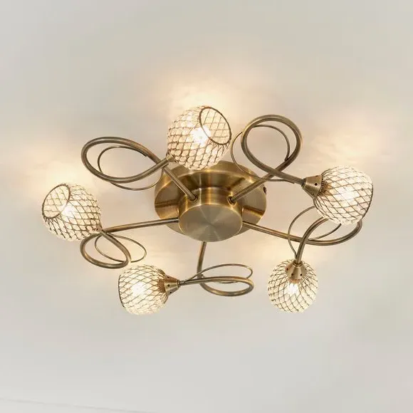 5-Light Semi Flush Ceiling Light - Antique Brass image