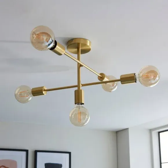 5-Light Semi Flush Ceiling Light - Brass
