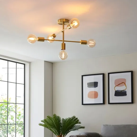 5-Light Semi Flush Ceiling Light - Brass