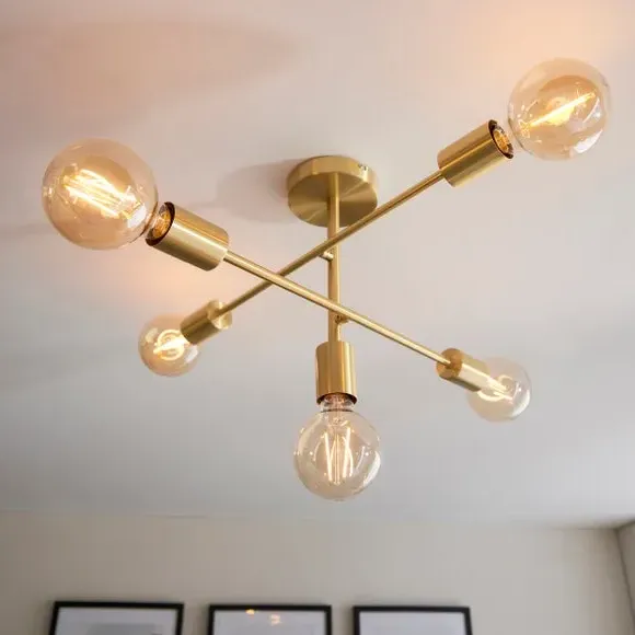 5-Light Semi Flush Ceiling Light - Brass